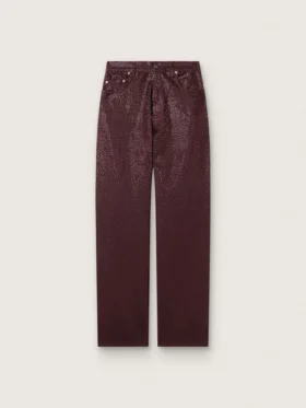 Jeans da donna in denim bordeaux con cristalli sfumati
