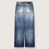 Jeans da donna in stile boyfriend in denim blu con stampa d’archivio
