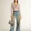 Jeans da donna modello boyfriend con effetto vissuto, lavaggio sabbia e borchie