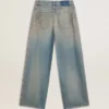 Jeans da donna modello boyfriend con effetto vissuto, lavaggio sabbia e borchie
