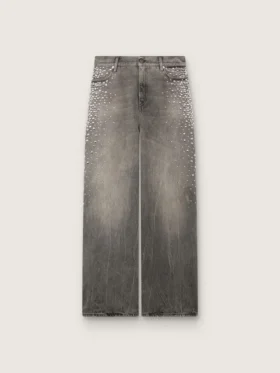 Jeans da donna modello boyfriend in denim grigio con borchie argentate effetto sfumato