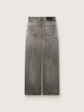 Jeans da donna modello boyfriend in denim grigio con borchie argentate effetto sfumato