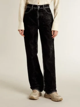 Jeans da donna neri con effetto lavaggio vellutato