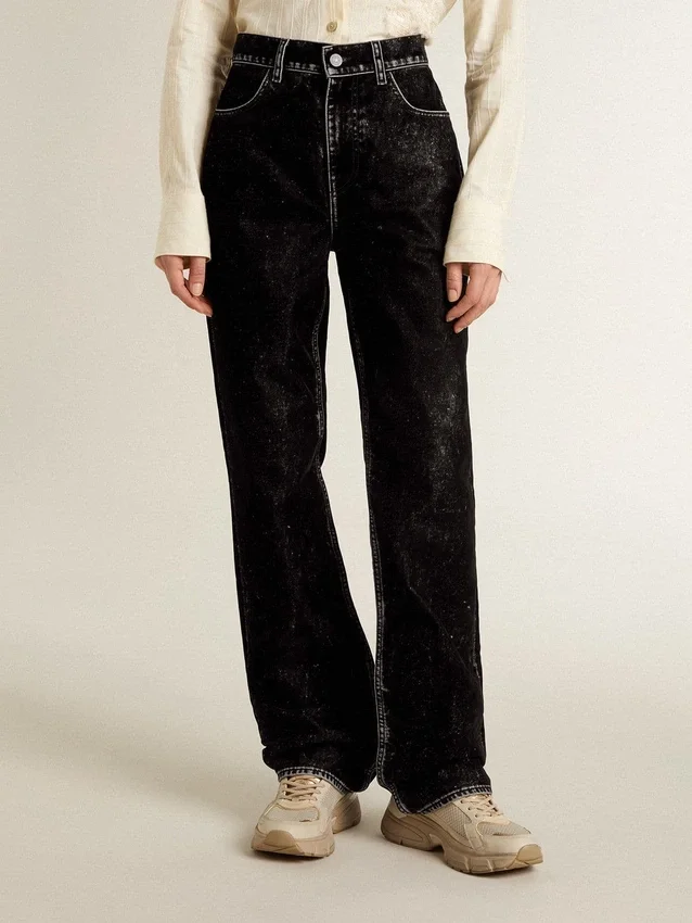 Jeans da donna neri con effetto lavaggio vellutato