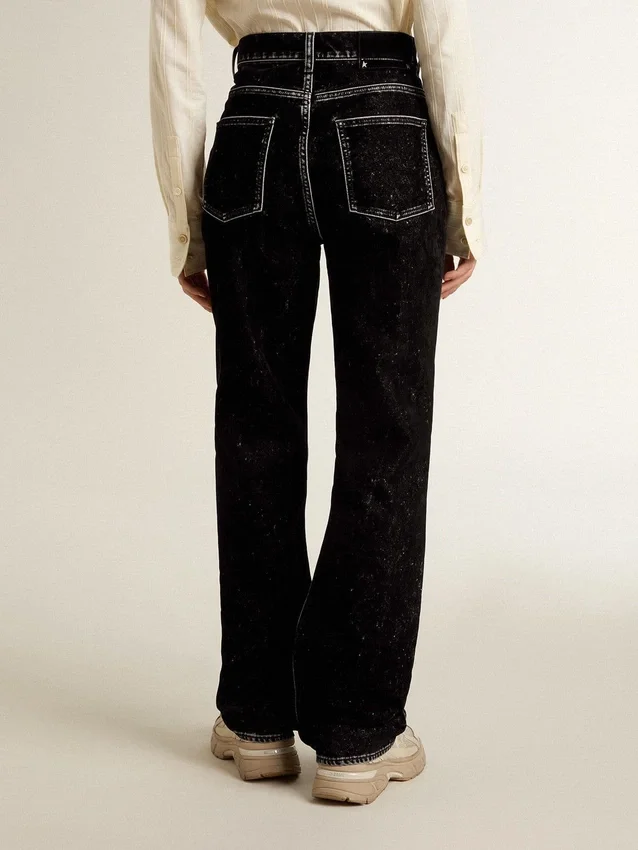 Jeans da donna neri con effetto lavaggio vellutato