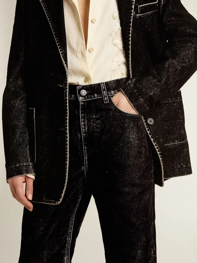 Jeans da donna neri con effetto lavaggio vellutato