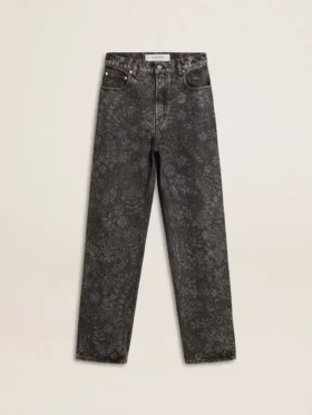 Jeans da donna neri con motivo floreale