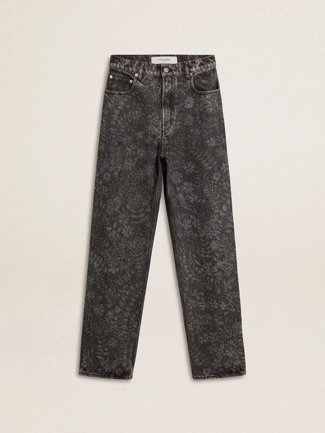 Jeans da donna neri con motivo floreale