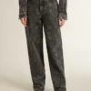 Jeans da donna neri con motivo floreale