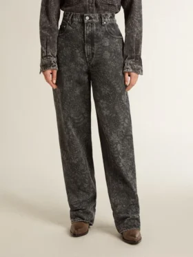 Jeans da donna neri con motivo floreale