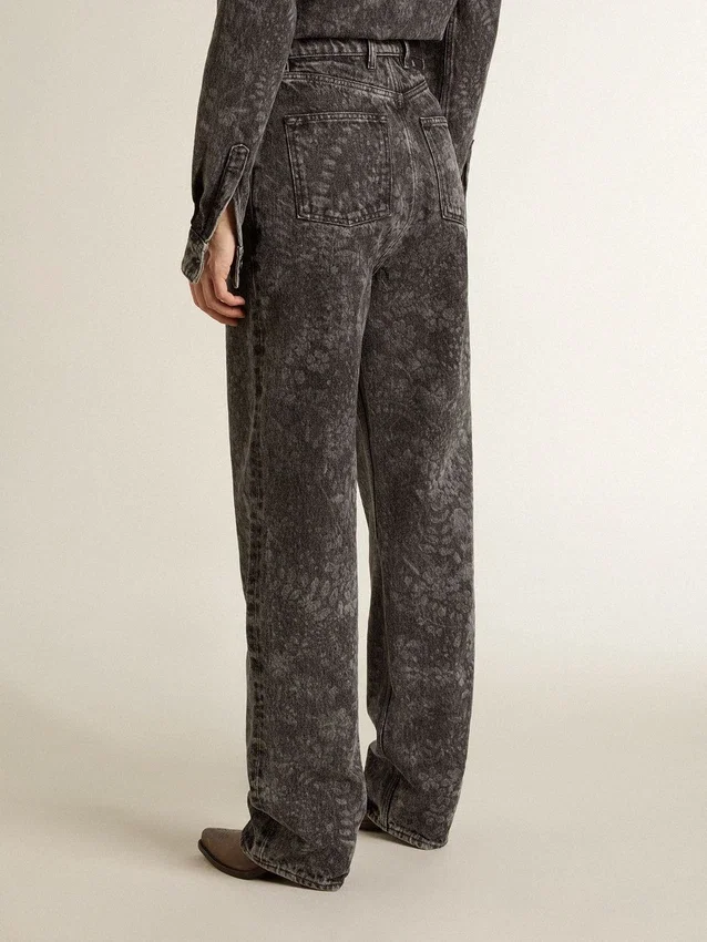 Jeans da donna neri con motivo floreale