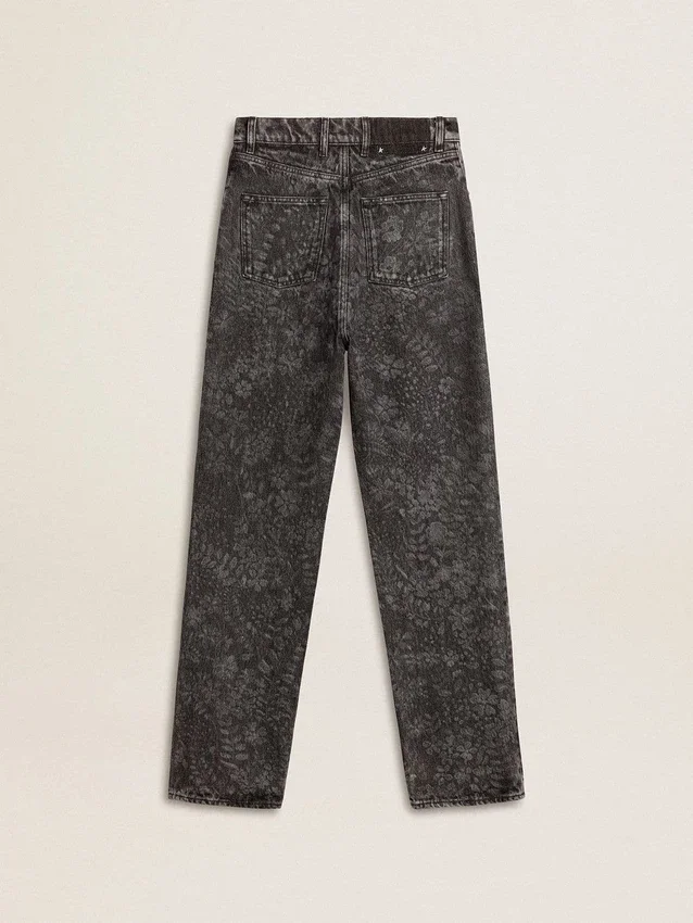 Jeans da donna neri con motivo floreale