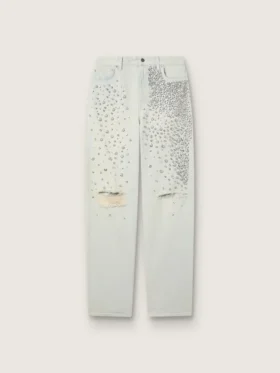 Jeans da donna sbiaditi con cristalli cabochon