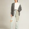 Jeans da donna sbiaditi con cristalli cabochon