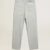 Jeans da donna sbiaditi con cristalli cabochon