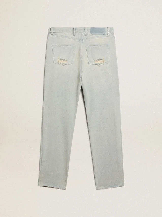 Jeans da donna sbiaditi con cristalli cabochon
