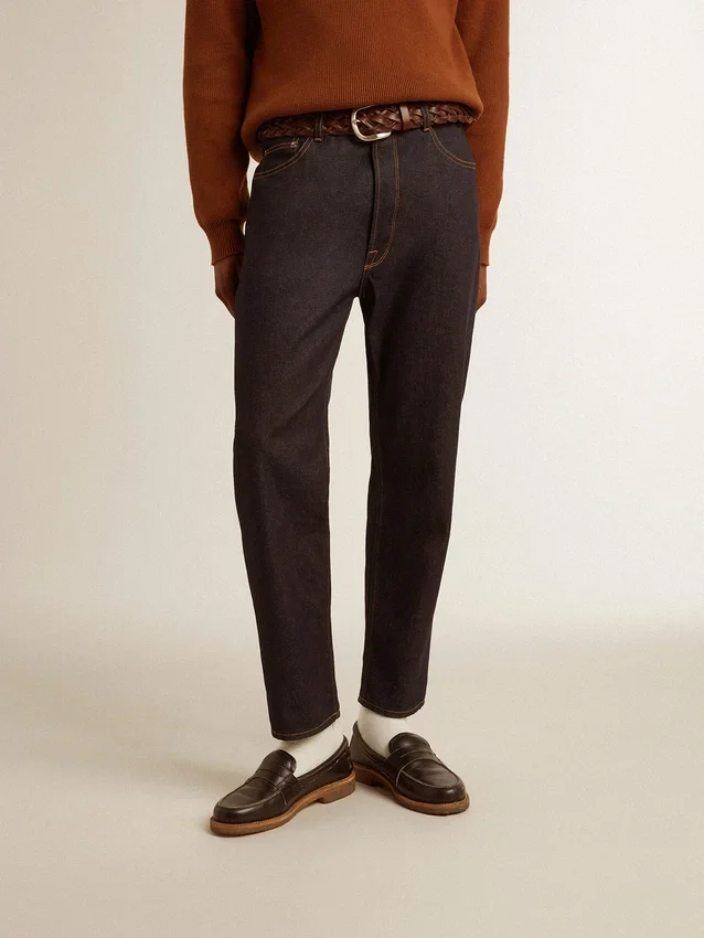 Jeans da uomo blu scuro in denim one-wash