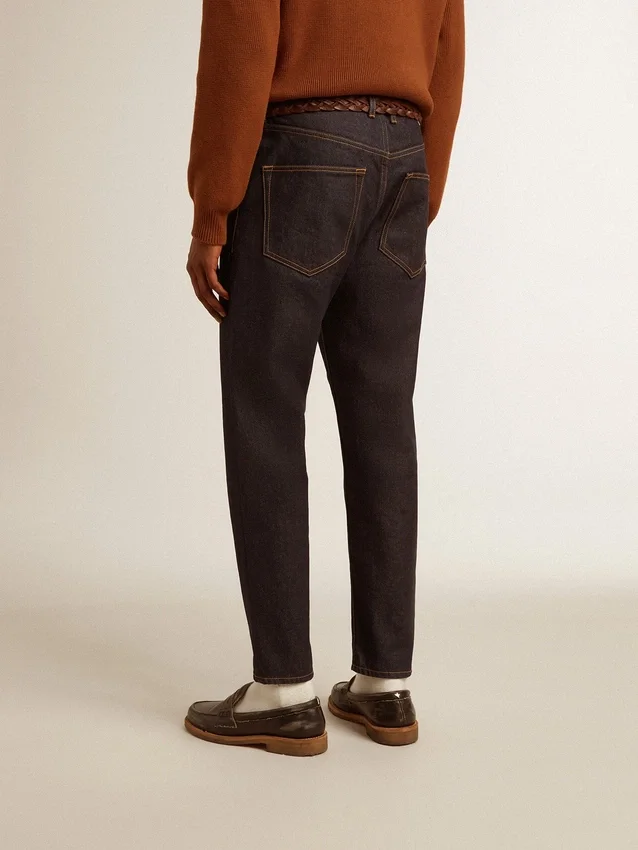 Jeans da uomo blu scuro in denim one-wash