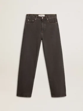 Jeans da uomo grigio scuro in denim con lavaggio a pieghe ritorte