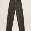 Jeans da uomo grigio scuro in denim con lavaggio a pieghe ritorte