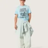 Camicie da uomo in jersey di cotone azzurro con stampa grafica