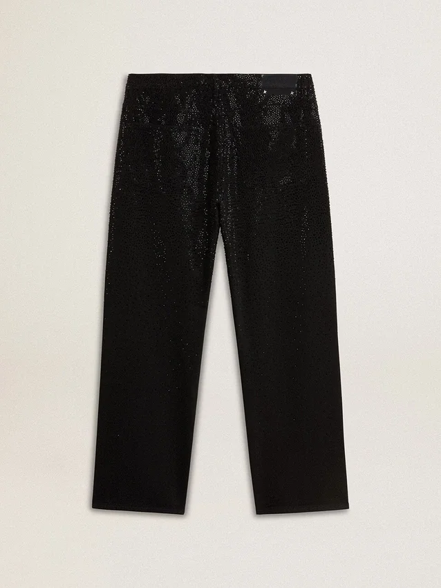 Jeans da uomo neri dalla vestibilità ampia con cristalli su tutta la superficie e effetto sfumato