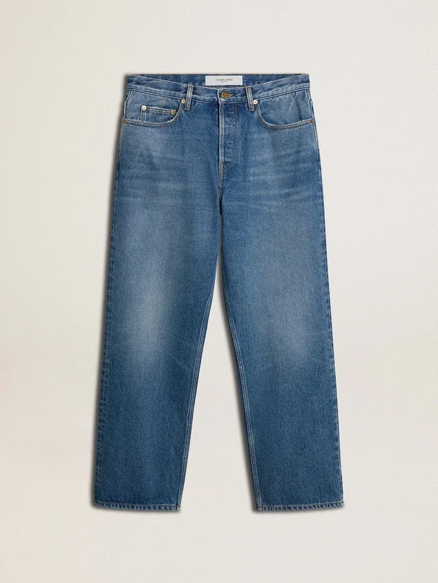 Jeans larghi blu con lavaggio medio