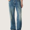 Jeans larghi blu con lavaggio medio