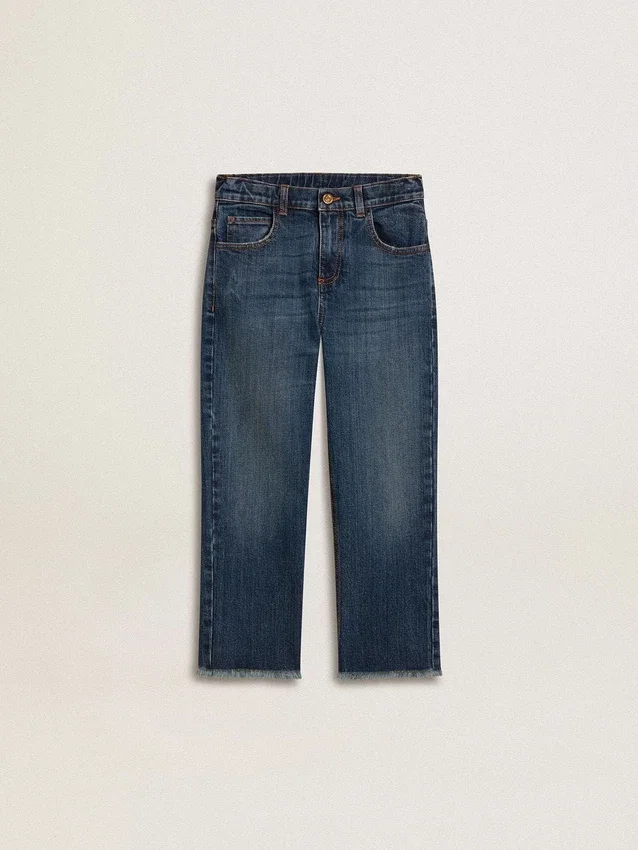 Jeans per bambini con orlo grezzo e ricamo