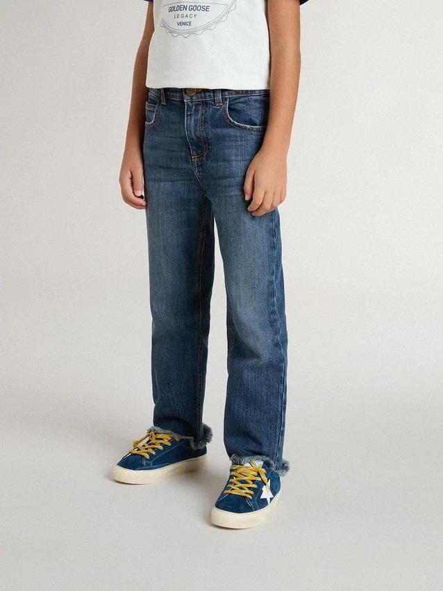 Jeans per bambini con orlo grezzo e ricamo
