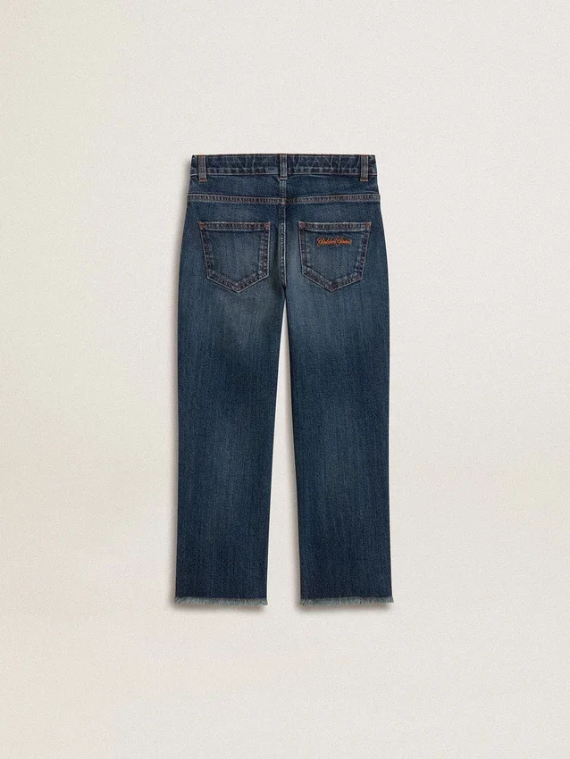 Jeans per bambini con orlo grezzo e ricamo