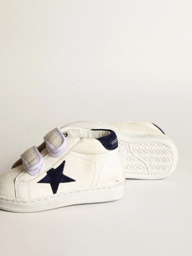 June Junior in nappa con stella e linguetta sul tallone in pelle scamosciata blu scuro