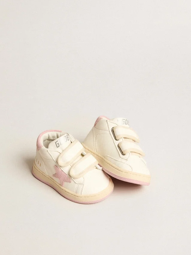 June Junior in pelle nappa con stella e linguetta sul tallone in camoscio rosa antico