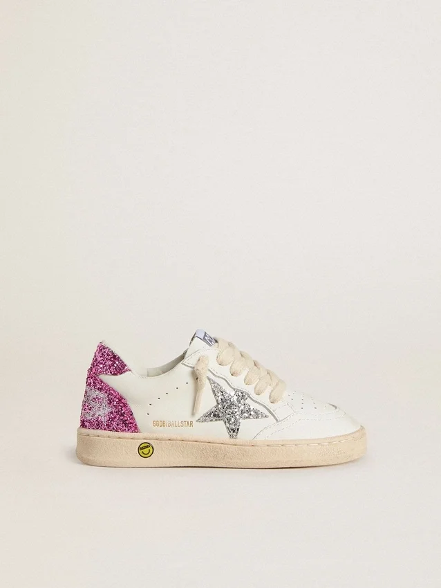 Junior Ball Star con stella glitterata argento e linguetta sul tallone glitterata rosa