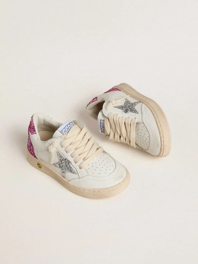Junior Ball Star con stella glitterata argento e linguetta sul tallone glitterata rosa