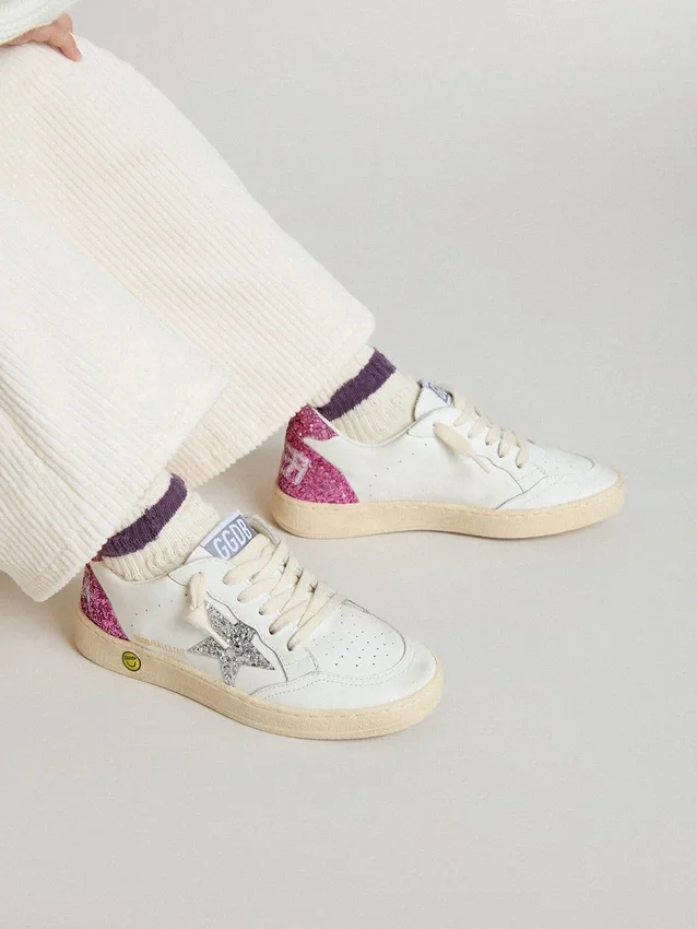 Junior Ball Star con stella glitterata argento e linguetta sul tallone glitterata rosa