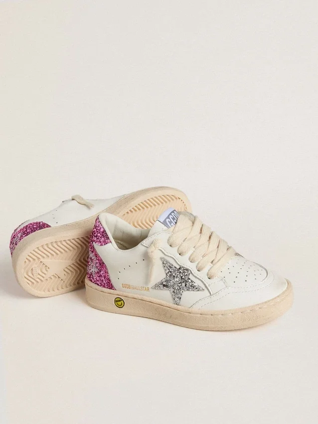 Junior Ball Star con stella glitterata argento e linguetta sul tallone glitterata rosa