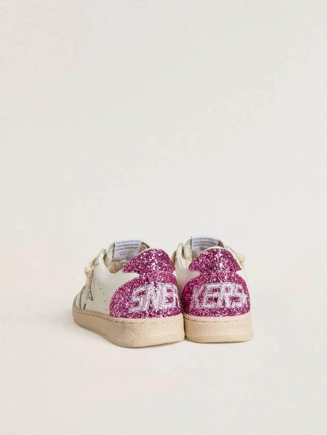 Junior Ball Star con stella glitterata argento e linguetta sul tallone glitterata rosa