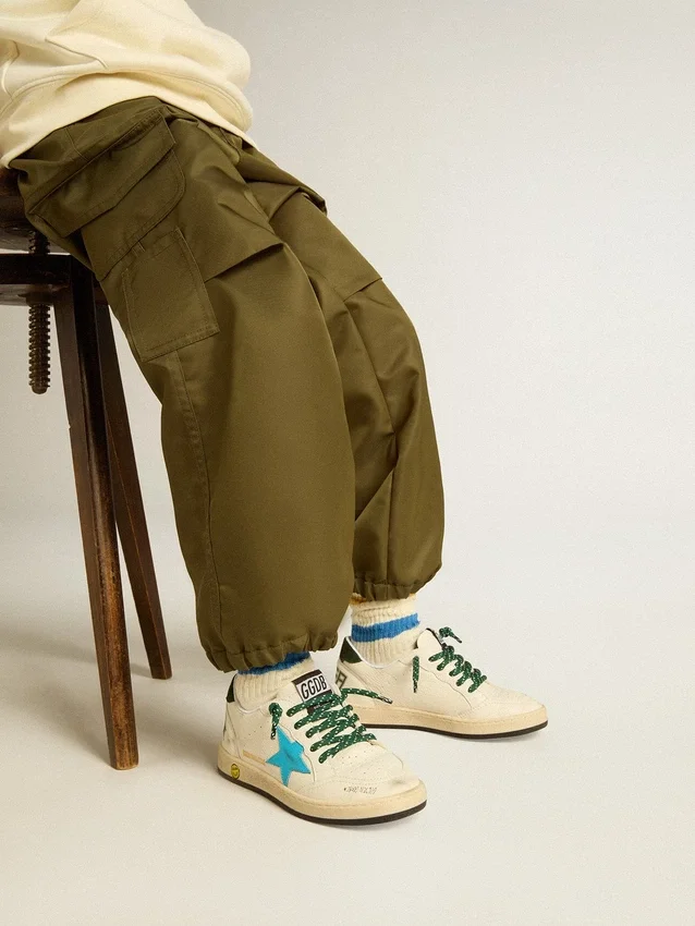 Junior Ball Star con stella turchese e linguetta sul tallone in pelle scamosciata verde