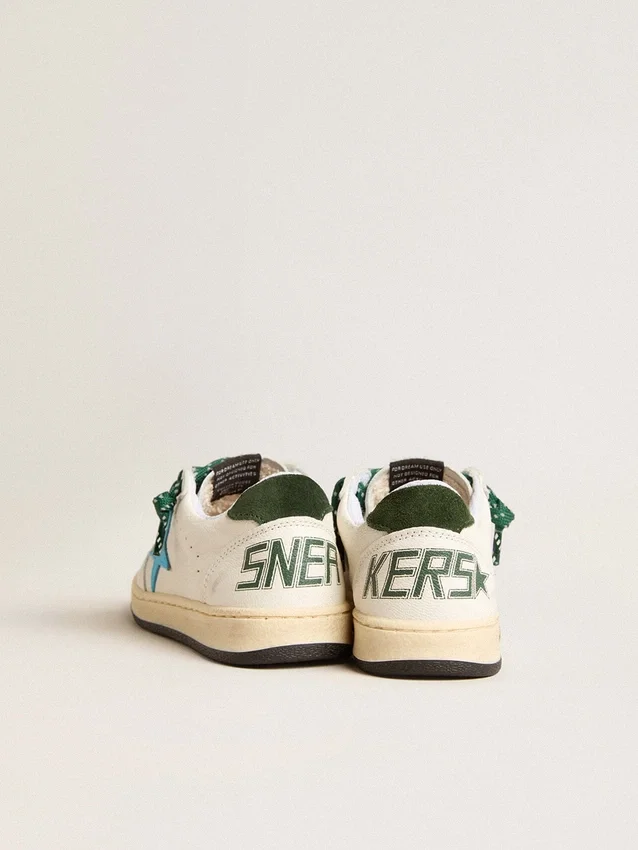 Junior Ball Star con stella turchese e linguetta sul tallone in pelle scamosciata verde