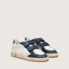 Young Ball Star in pelle bianca con stella in pelle argento metallizzato e inserti in pelle blu scuro