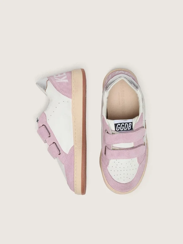 Young Ball Star in pelle bianca con stella in pelle argento metallizzato e inserti in pelle scamosciata lilla