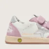 Young Ball Star in pelle bianca con stella in pelle argento metallizzato e inserti in pelle scamosciata lilla