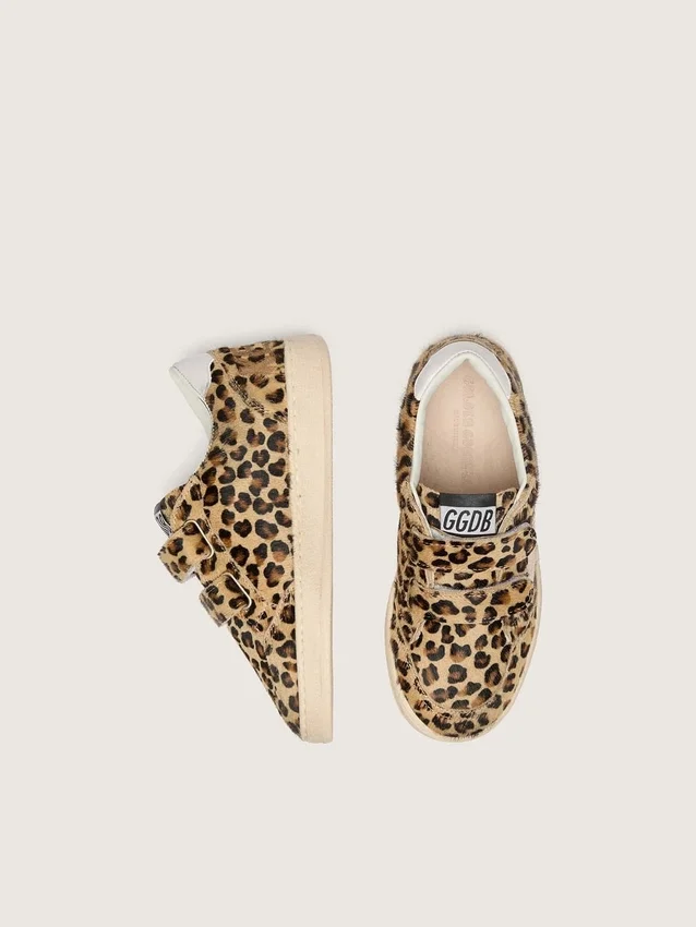 Junior Ball Star in pelle di pony con stampa leopardata, stella in pelle bianca e linguetta sul tallone
