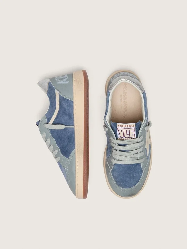 Young Ball Star in pelle scamosciata azzurra e blu denim con stella in pelle bianca