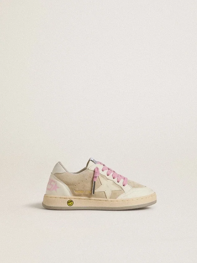 Junior Ball Star in pelle scamosciata color perla con stella in pelle e linguetta sul tallone