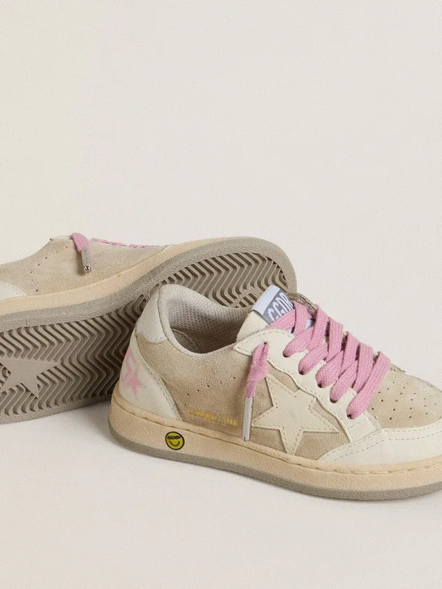Junior Ball Star in pelle scamosciata color perla con stella in pelle e linguetta sul tallone