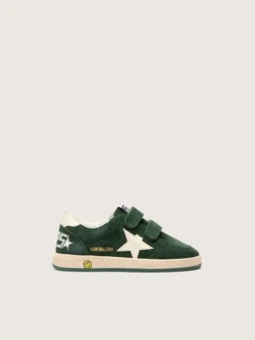 Junior Ball Star in pelle scamosciata verde bosco con stella e linguetta sul tallone in pelle color crema