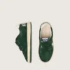 Junior Ball Star in pelle scamosciata verde bosco con stella e linguetta sul tallone in pelle color crema