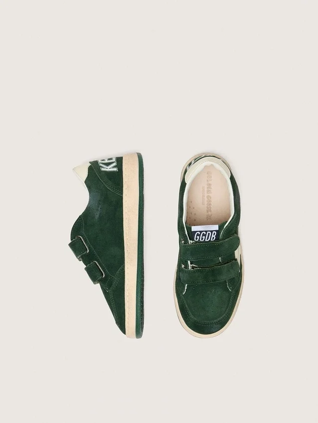 Junior Ball Star in pelle scamosciata verde bosco con stella e linguetta sul tallone in pelle color crema